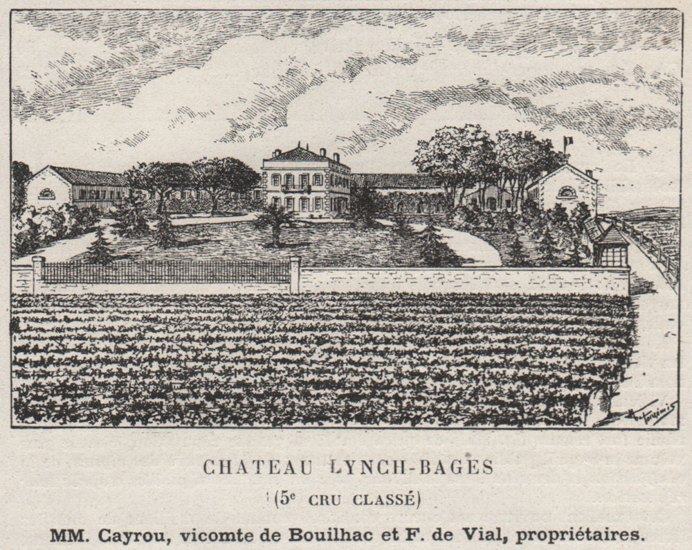 MÉDOC. PAUILLAC. Chateau Lynch-Bages (5e Cru Classé). Vials. SMALL 1908 print